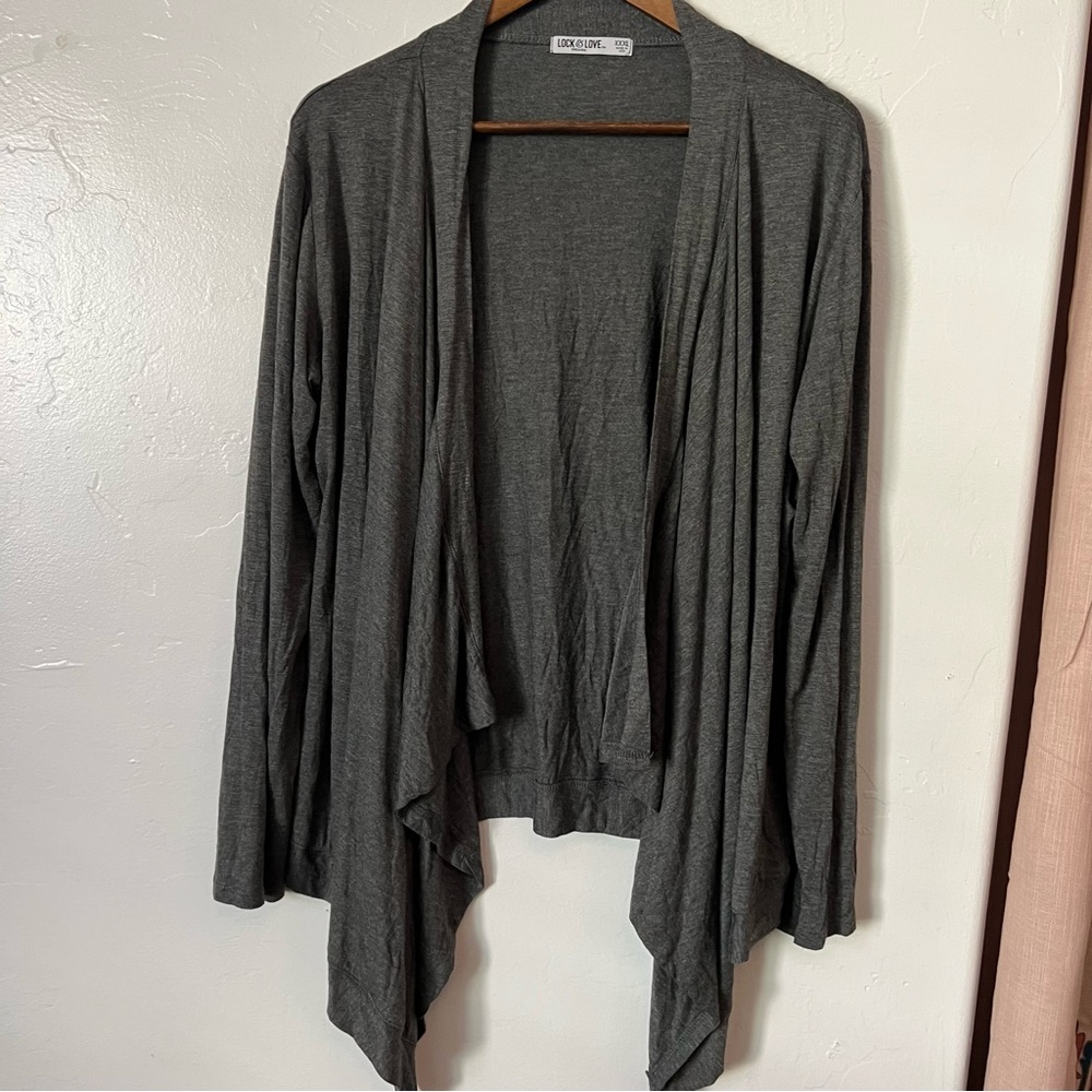 Lock & Love Dark Gray Open Front Cardigan XXXL